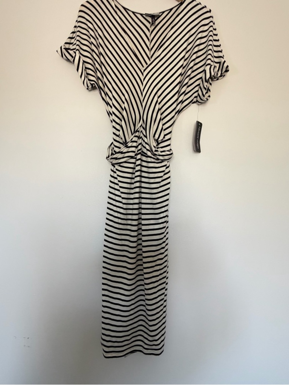 Allison Brittney Black & White Striped Knot-Front Maxi Dress
